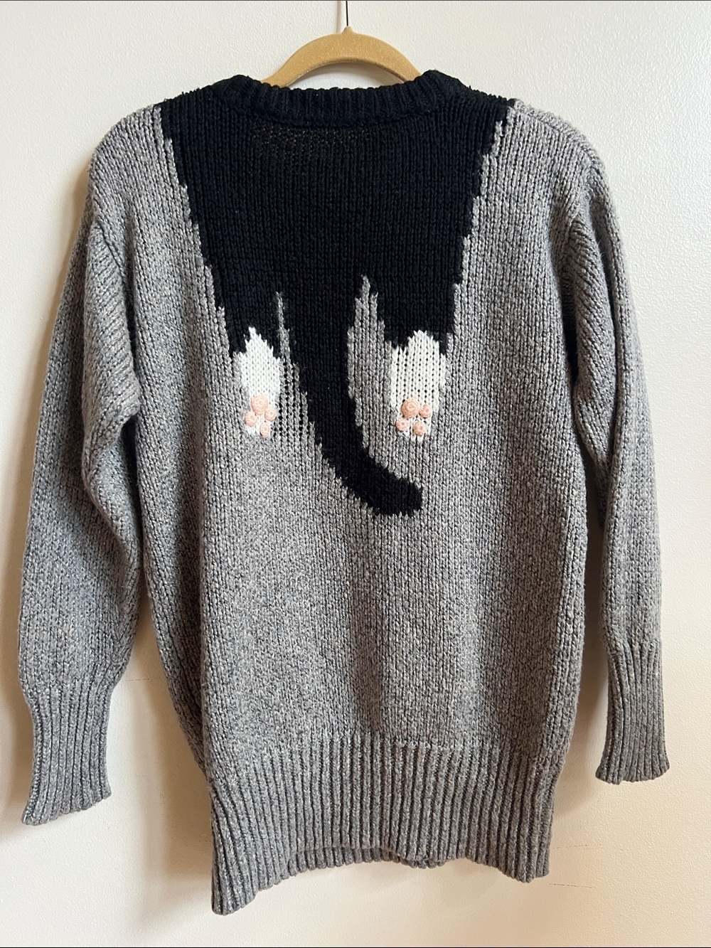 Cat Intarsia Knit Sweater vintage style front and back cat design - Picture 2 of 5